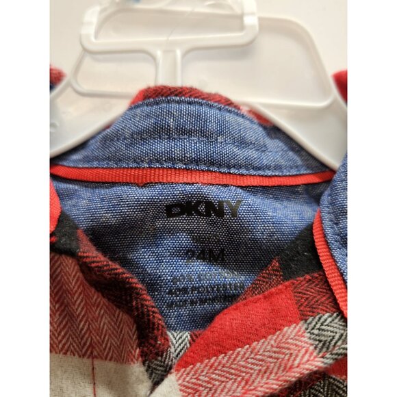 DKNY  Size 24M Set Of 3, Red Vest/ Black Pants/ Red Plaid Button Up Long Sleeve - Picture 6 of 16